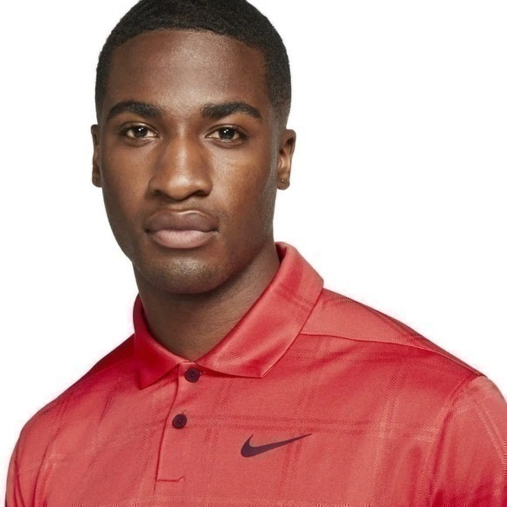 NIKE Golf Dri-Fit DA2969-631 Vapor Texture Plaid Red Orange Polo Shirt Men's
